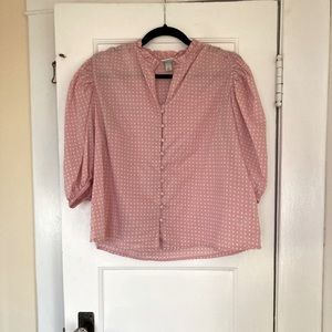 A new day pink & white puff sleeve blouse, size S